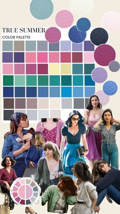 a collage of people in different colors and sizes, with the text true summer color palette