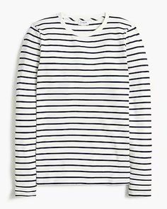 Factory: Long-sleeve Striped Everyday Tee For Women Everyday Striped Tops For Fall, Fall Striped Tops, Everyday Fall Striped Tops, Classic Crew Neck Tops With Horizontal Stripes, Long Sleeve Tops With Horizontal Stripes For Everyday, Classic Horizontal Stripe Tops For Fall, Classic Fall Tops With Horizontal Stripe Pattern, Classic Fall Tops With Horizontal Stripes, Classic Crew Neck Top With Striped Hem