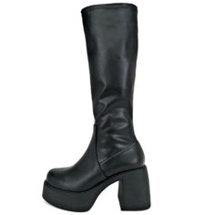 Step Out In These Stylish Platform Knee High Boots New In Box Faux Leatherette Material Side Zipper For Easy Shoe Removal Lightly Padded Insole Comfy Block Heels Platform Height: Approx 1in. Heel Height: Approx 3.5 In. Shaft Height: Approx 15 In. Fitting: True To Size. Regular Fit. Fall Heeled Boots With Chunky Platform And High Shaft, Black High Shaft Mid-calf Boots For Fall, Chunky Platform High Shaft Boots For Fall, Fall Chunky Platform Boots With High Shaft, Black Platform Boots With Wide Calf, Black Platform Knee-high Faux Leather Boots, Black Faux Leather Platform Knee-high Boots, Black Chunky Winter Boots, Black High Shaft Heeled Boots For Winter