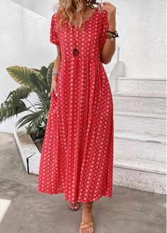 Color:Red;Size:S;Size:M;Size:L;Size:XL;Size:XXL;Package Contents:1 X Dress;Occasion:Other;Style:Bohemian; Dots Clothing, Casual Dresses Plus Size, Simple Sewing, Trendy Swimsuits, Red Pocket, Trendy Tops For Women, Red Maxi, Dress Occasion, Lovely Tops