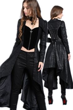 JW092 Gothic long jacket of sides long middle short Kostum Peri, Gothic Jackets, Black Clothing, Long Jacket, Gothic Outfits, 여자 패션, Fantasy Clothing, Steampunk Fashion, Fantasy Fashion