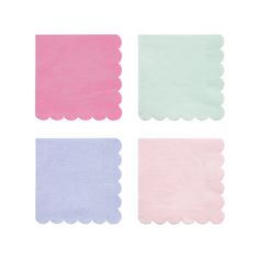 four different colored napkins with scalloped edges