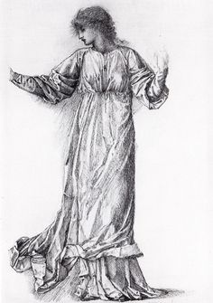 a drawing of a woman in a long dress with her hands out to the side