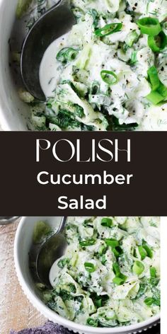 a bowl filled with cucumber salad on top of a table