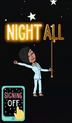 a cartoon character holding a pole with the words night all written on it and pointing