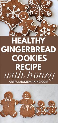 healthy gingerbread cookies recipe with honey on a plate and in the background is an image of