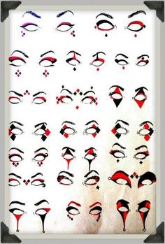 Harley Quinn Make-up, Eye Make Up Ideas, Eyes Practice, Halloween Makeup Clown, Harley Quinn Makeup