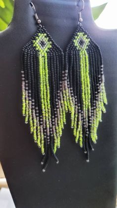 Bohemian Black Beaded Necklaces With Fringe, Bohemian Black Beaded Fringe Necklace, Bohemian Black Beaded Necklace With Fringe, Black Beaded Fringe Earrings For Festival, Black Beaded Earrings With Fringe For Festival, Black Beaded Fringe Tassel Earrings For Festival, Black Beaded Tassel Earrings For Festivals, Seed Bead Fringe Earrings, Bead Fringe Earrings