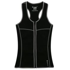 Slim and tone with the SaunaFX Women?s Sauna Vest. Neoprene fabric works to increase core body temperature and maximize sweat production so you can lose excess water weight. Focused heat targets your most stubborn areas. The Sauna Vest is flexible and stretches to allow for a full range of motion. Color: Black. Sweet Sweat Waist Trimmer, Womens Gym Shirts, Sweat Waist Trainer, Waist Trainer Vest, Sweat Vest, Body Sweat, Slim Vest, Gym Suit, Sauna Suit