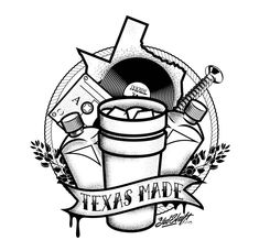 a black and white drawing of an old school tattoo design with the words texas mad on it