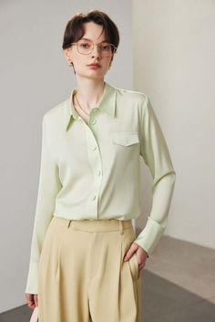 New Turn - down Collar Silk Blouse - SILKSER