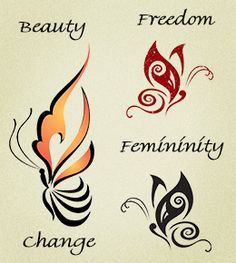 four different types of tattoos with the words beauty, freedom, and feminiity