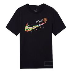 Men's Nike Printing Large Logo Casual Round Neck Short Sleeve Black T-Shirt DV3188-010 Nike Sports Tops With Graphic Design, Nike Graphic Design Sports Top, Nike Graphic Print T-shirt For Streetwear, Nike Short Sleeve T-shirt With Graphic Design, Nike Graphic Design Short Sleeve T-shirt, Nike Short Sleeve Tops With Graphic Design, Nike Black Tops With Screen Print, Nike Crew Neck Top With Graphic Design, Nike Graphic Tee For Streetwear