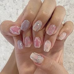 @soonsoonail_sillim Nail Design Gold, Korean Nail Art, Cute Simple Nails, Purple Nail, Pretty Gel Nails, Really Cute Nails, Soft Nails, Kawaii Nails, Funky Nails