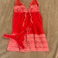 Nwot Victoria Secret Set Matching Nightgown & Panty Sz Medium Coquette Lace Trim Sleepwear For Pajama Party, Red Stretch Sleepwear For Pajama Party, Pink Lace Sleepwear For Bedtime, Victoria's Secret Coquette Lace Sleepwear, Victoria's Secret Red Coquette Sleepwear, Red Coquette Victoria's Secret Sleepwear, Sheer Lace Sleepwear For Sleepover, Stretch Lace Trim Sleepwear For Bedtime, Victoria's Secret Stretch Sleepwear For Pajama Party