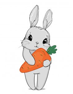 a rabbit holding a carrot in its paws