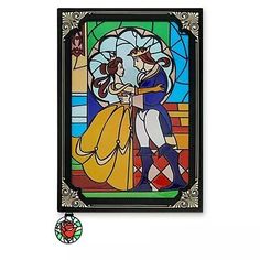 a stained glass window with an image of snow and prince