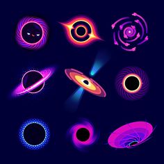 an image of different shapes and sizes of objects in the night sky with bright lights