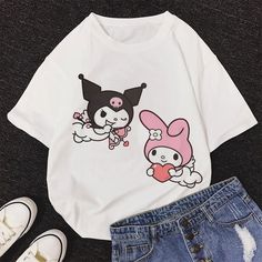 Indie Aesthetic Style, Aesthetic Outfits Pastel, Y2k Female, Printed Tshirt Women, Female T Shirt, Indie Aesthetic Outfits, Rabbit Graphic, Kawaii Rabbit, Harajuku Aesthetic