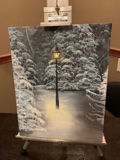 Trending Acrylic Painting Ideas, Fantasy Acrylic Painting Ideas, Narnia Painting Ideas, Winter Wonderland Painting Ideas, Winter Tree Painting Acrylic, Winter Painting Ideas Acrylic, Painting Ideas On Canvas Winter, Narnia Lampost, Winter Painting Ideas On Canvas