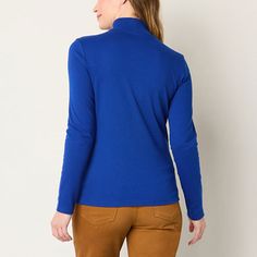 This St. John's Bay women's mock neck top is a must-have piece for cooler days. It's made from super-soft cotton-knit ensuring a comfortable feel in a regular-fit with long sleeves. Wear it with jeans and boots for a chic look.Features: EssentialsClosure Type: Pullover HeadFit: Regular FitNeckline: Mock NeckSleeve Length: Long SleeveSleeve Style: Cap SleeveApparel Length: 26 Inches - FrontFiber Content: 100% CottonFabric Description: InterlockCare: Machine Wash, Tumble DryMaterial: CottonCountr… Mock Neck Long Sleeve, Mock Neck Top, Large Shirts, Cotton Knit, Jeans And Boots, Mock Neck, Shirt Shop, Long Sleeve T Shirt, Shirts Tops