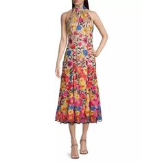 Milly Penelope Floral Embroidered Halter Dress New Size Us 2 $850 Details Only At Saks. Milly's Penelope Midi-Dress Features A Fitted Halter Bodice With A Flowing Godet Skirt. Bold Floral Embroidery Defines The Look. Halter Neck Open Back Button Halter Strap Concealed Back-Zip Closure 100% Polyester Lined Dry Clean Imported Size & Fit About 50" From Shoulder To Hem Our Products Are 100% Genuine. In All Cases We Stand By The Authenticity Of Every Product Sold. Our Clothing, Handbags, Shoes May Ha Sleeveless Dress With Multicolor Embroidery For Spring, Spring Multicolor Embroidery Midi Dress, Multicolor Midi Dress With Floral Embroidery, Sleeveless Embroidered Dress With Floral Print, Multicolor Silk Dresses With Floral Embroidery, Fitted Multicolor Midi Dress With Floral Embroidery, Silk Dress With Multicolor Embroidery For Spring, Fitted Multicolor Embroidered Floral Dress, Floral Print Embroidered Cocktail Dress