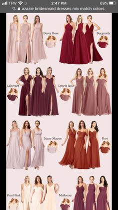 the bridesmaid dresses are all different colors and sizes, but they have their names on