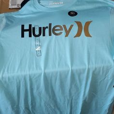 Hurley T Shirt Blue Summer Shirt With Logo Print, Light Blue Logo Print T-shirt For Summer, Summer Light Blue T-shirt With Logo Print, Blue Logo Print Shirt For Spring, Blue Shirt With Logo Print For Spring, Hurley Tshirt, Nascar Shirts, Navy Blue Shorts, Streetwear Tshirt