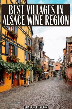 a cobblestone street with the words best villages in alaska wine region