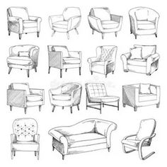 sketches of different types of chairs and couches