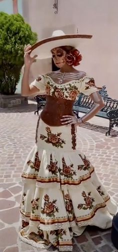 Beautiful Mexican Dresses, Mexican Culture Dress, Traditional Mexico Dress, Mexican Dresses Traditional Dancing, Old Money Quince Dress, Mexican Heritage Outfit, Spanish Inspired Dress, Traditional Spanish Wedding Dress