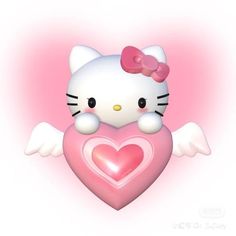 a hello kitty heart with wings and a pink bow on it's head is shown