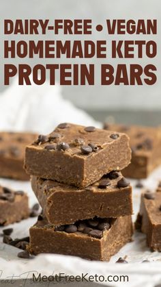 dairy - free vegan homemade keto protein bars stacked on top of each other