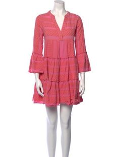 Devotion Twins A-Line DressPinkThree-Quarter Sleeve with V-NeckButton Closure at Front Spring Pink Split Neck Dress, Pink Long Sleeve V-neck Dress For Summer, Pink V-neck Mini Dress For Daywear, Outerwear Sweater, Shirt Accessories, Shoulder Sweater, Hoodie Dress, Quarter Sleeve, Sweater Accessories