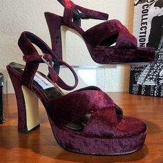 New In The Box Newport News Burgundy Red Velvet Sandal With 4 " Heels Size 6 Very Vintage/ Retro Would Be Amazing For That Special Occasion. Check Out My Other Listings And Bundle To Save! Fast Shipping Usually Same Day Monday Thru Friday. 0585/1jun22 Burgundy Sandals With Round Toe For Evening, Burgundy Open Toe Sandals For Evening, Burgundy Closed Toe Platform Heels, Burgundy Platform Heels With Block Heel, Burgundy Block Heel Platform Shoes, Burgundy Round Toe Sandals For Party, Burgundy Open Toe Sandals For Formal Occasions, Burgundy Open Toe Formal Sandals, Formal Burgundy Open Toe Sandals