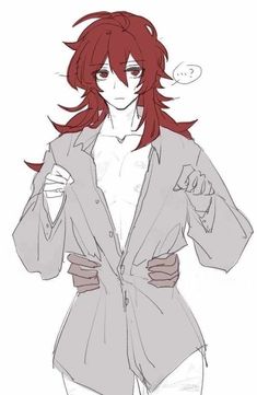 a drawing of a woman with red hair wearing a gray jacket and white shirt, she has her hands on her hips