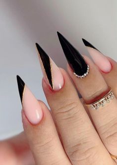 Pink Stiletto Nails, Black Stiletto Nails, Art Deco Nails, Stiletto Nail Art, Long Nail Designs, Stiletto Nails Designs, Soft Nails