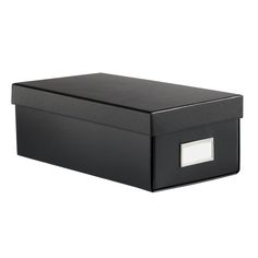 a black box with a white label on it