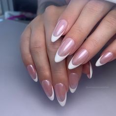 Almond Builder Gel Nails, French Manicure Almond Nails Chrome, White Crome Nails Almond French, Chrome French Tips Almond, Builder Gel Chrome, French Nails Chrome, Gel Extensions, Edgy Nails, Classic Nails