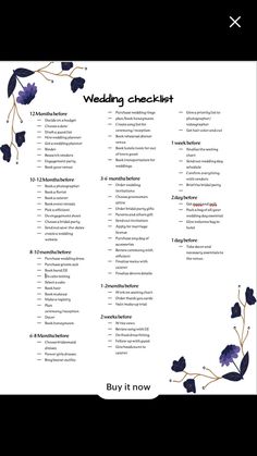 a wedding checklist with purple flowers on it