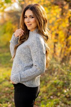 We love the simplicity of this sweater. The neutral color, the marled look and the ribbed trim are so simple yet so chic! Pair this sweater with jeans, accessorize and add your favorite pair of shoes for a quick, stylish look!100% Polyester Cozy Heather Sweater, Cozy Melange Sweater For Fall, Heather Knit Sweater For Fall, Gray Everyday Sweater For Fall, Gray Everyday Fall Sweater, Everyday Gray Sweater For Fall, Casual Melange Sweater For Fall, Sweater With Jeans, Boutique Shop