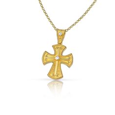 "The beauty of Byzantine style jewelry, completely handcrafted in Greece with the old-fashioned way, is omnipresent. An outstanding solid yellow gold cross with Byzantine design decorated with genuine gemstones, remains a classic and elegant choice for everyone. Bold and traditional, you will not take your eyes over your finger. Neither will your friends! High Quality Handmade Greek jewelry! ✔ High quality product. ✔ In a gift box ✔ Ready to Ship in 5-10 Business Days ✔ Made to Order ✔ Number of Elegant Handmade Jewelry For First Communion, Yellow Gold Byzantine Cross Jewelry, Byzantine Style Yellow Gold Cross Pendant Jewelry, Byzantine Style Cross Jewelry In Yellow Gold, Byzantine Yellow Gold Cross Jewelry, Byzantine Style Yellow Gold Cross Jewelry, Byzantine Cross Jewelry For Ceremonial Occasions, Handmade Gold Jewelry For First Communion, Engraved Elegant Jewelry For Baptism