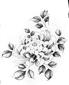 a black and white drawing of flowers