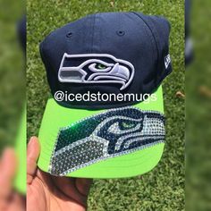 Authentic New Era Seattle Seahawks Bling Hat Adjustable Brimmed Hat With Rhinestones, Adjustable Baseball Cap With Bling, Adjustable Rhinestone Baseball Cap With Curved Brim, Adjustable Rhinestone Cap, Rhinestone Baseball Cap, Bling Hat, New Era 9twenty, Branded Mugs, Tumbler Cups Diy