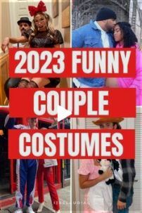 some people are dressed up in costumes and posing for pictures with the caption, funny couple costumes