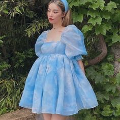 Women's Dresses · KOSMUI · Online Store Powered by Storenvy Puffy Blue Dress, Blue Fluffy Dress, Blue Puff Dress, Puff Sleeve Dress Outfit, Blue Puffy Dress, Blue Puff Sleeve Dress, Taylor Fits, Queer Prom, Short Puffy Dresses