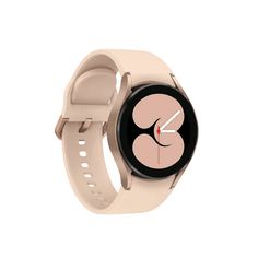 the samsung galaxy watch active is shown in pink and has a round dial on it