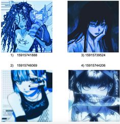 four different anime characters with blue hair