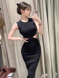 Fabric : KnittedKnitted Sleeveless Cutout DressFabric has some stretch Cutout Dress, Black Dress, Fabric, Dresses, Quick Saves, Black