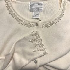 This Is One Of My Favorite Items. The Beading Around The Collar And Sleeves Are Beautiful And Unique . Embroidered Beaded Sweater, Upscale Clothes, Diy Cardigan, Knee Length Sweater, Pearl Sweater, Embellished Sweaters, Beaded Sweater, Marled Sweater, Cashmere Sweater Women